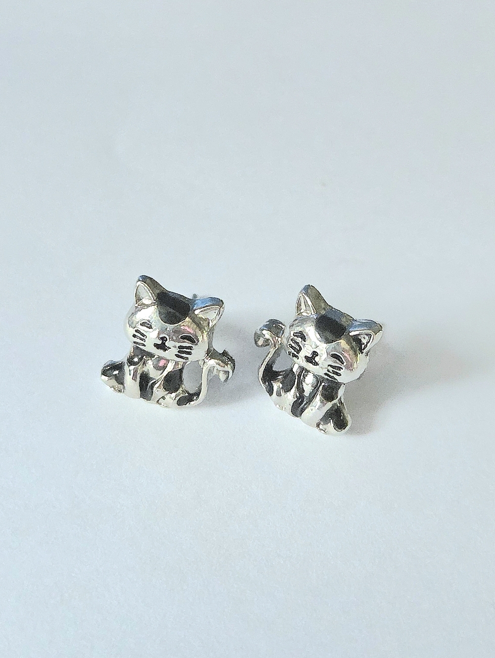 Cute Silver Cat Stud Earrings